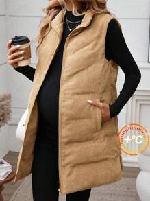 SHEIN Maternity Jacket Winter Wear, Zip-Up Thermal Lined Warm Coat For Pregnant Women