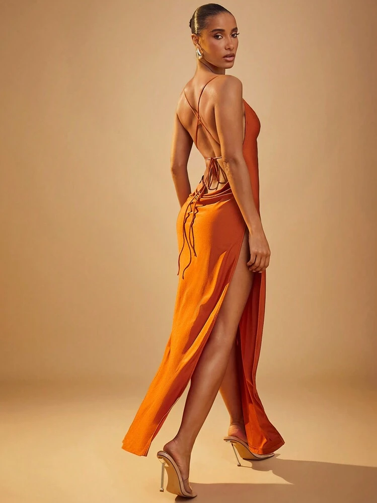 Hauture Double High Slit Open Back Dress | SHEIN USA