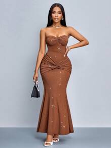 SOLERSUN Winter Clothes For Women Sexy Bodycon Twist Ruched Detail Sparkling Sequins Dress Bodycon Elegant Dress,Suitable For Christmas Party Vacation & Dating