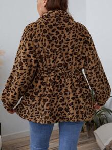EMERY ROSE Plus Size Women's Thermal Casual Loose Leopard Print Long Sleeve Belted Coat, Fall & Winter Women Fleece Winter Hoodie Thanksgiving Holiday - Multicolor - View 2