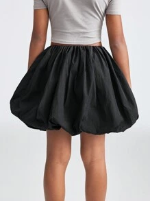 Coolane Kids Tween Girls 弹力腰可爱泡泡下摆 A 字迷你裙，黑色