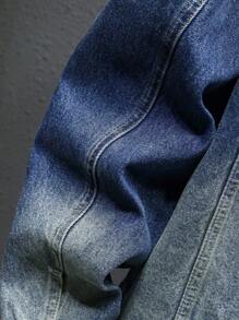 Manfinity Homme Plus Size Men's Vintage Washed Mid-Blue Casual Denim Jacket - Teal Blue - View 6