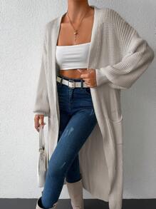 EURMUSE Cárdigan de manga larga oversized para mujer con bolsillos grandes, color liso - Albaricoque - Ver 6