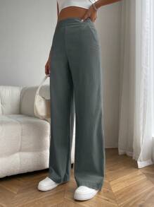SHEIN EZwear Women's Solid Color Pocket Simple Casual Long Pants