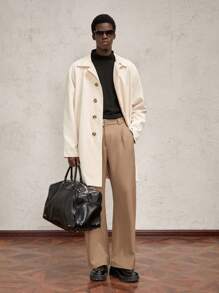 AKNOTIC Business Casual Men's Woven Loose Fit Lapel Collar Long Casual Wind Jacket, Suitable For Autumn, For Fall Winter