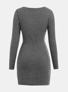 SHEIN Girlism Robe mini grise chiné foncée asymétrique à côtes tricotées et volants à l'ourlet, pour adolescentes, pour l'automne/hiver