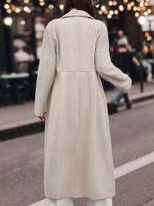 EURMUSE Elegant Style, Pleated Hem Detailed Maxi Line Coat - Beige - View 2