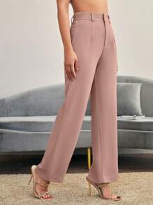 SHEIN Essnce Quần âu đơn giản màu trơn tối giản cho nữ, thích hợp đi làm, mùa thu - Màu Hồng baby - Xem 5