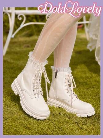 Dola Lovely Damen modische, vielseitige Stiefeletten mit Rüschensaum
