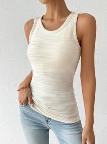 Chiquease Top ajustado de tirantes de cuello redondo de unicolor para mujer