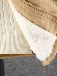 SHEIN Tween Boy Casual Solid Fleece Hooded Jacket, Fall/Winter - Khaki - View 4