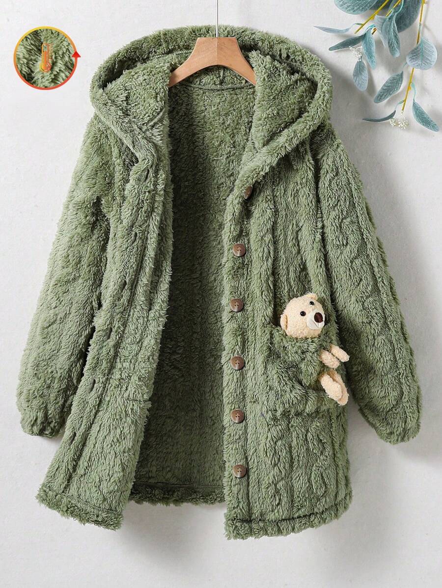 Sparklyn 青少年女孩蓬松长袖连帽休闲宽松连衣裙 - 綠色 - 查看 1