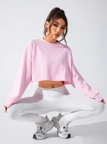 SHEIN Sovereign Charm Kangaroo Pocket: Conveniently Stash Your Stuff Built-In Long Sleeve Sweatshirt - Baby Pink - View 1