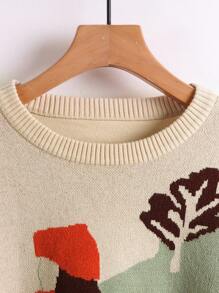 Franclia 2 pezzi/set, maglione lavorato a maglia a contrasto di colore ampio e elegante e gonna, outfit autunnale da donna - Verde - Visualizzare 3