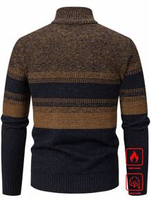 Manfinity Homme Suéter grueso de manga larga con bloque de color y gráfico vintage de rayas, forro térmico, para otoño/invierno, trabajo, esposo.