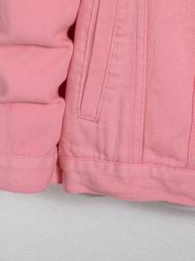 Manfinity Homme Áo khoác denim giản dị dáng rộng một hàng khuy cho nam, mùa thu - Hồng - Xem 3