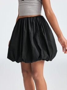 Coolane Kids Tween Girls 弹力腰可爱泡泡下摆 A 字迷你裙，黑色