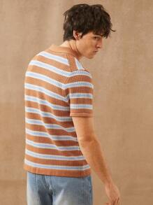 男士条纹毛衣针织纽扣开衫