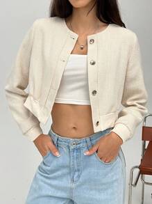 Muchica Women's Long Sleeve Tweed Short Jacket, Autumn & Winter - Beige - View 4