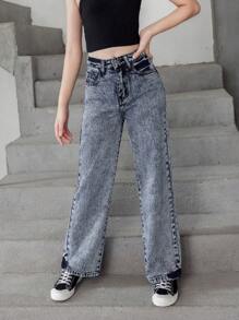Tween Girl Street Boho Casual Elastic Waist Straight Jeans With Flat Pockets - Dark Wash - View 5
