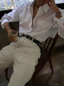 DAZY Blusa suelta con corbata atrás de estilo casual simple para mujer en otoño