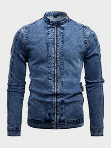 Manfinity LEGND 1 pieza Chaqueta de motociclista de mezclilla lavada azul oscuro para hombre