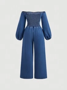 SHEIN MOD Plus Size Blue Denim Jumpsuit - Blue - View 2