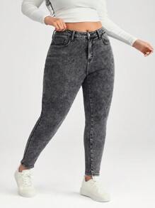 SHEIN BASICS Große Größen schwarze Skinny Jeans mit Stretch im Lässig Stil