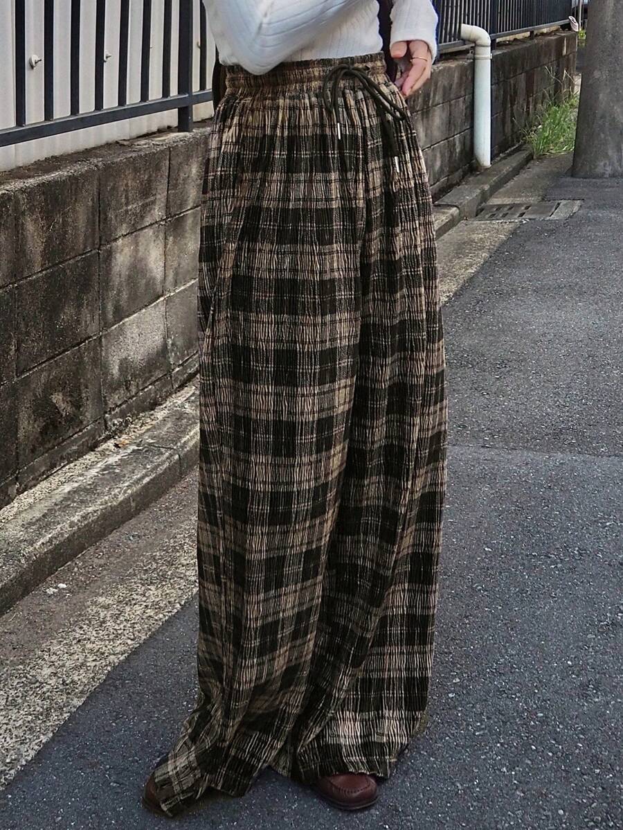 FRIFUL 女式简约格子前系带休闲裤，秋季服装 - 彩色 - 查看 1