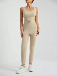 SHEIN Tall 2 sztuki Jednolity Kolor Casual Tank Top I Spodnie Zestaw, Wiosna Jesień