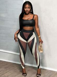 Slaydiva Casual Elegant Color Patchwork High Waist Slim Fit Leggings