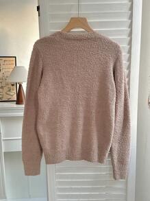 Calvaya Solid Drop Shoulder Oversize Single Breasted Placket Fluffy Knit Lightweight Cardigan