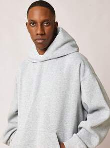 SUMWON Premium Heavyweight Loungewear Hoodie Pullover Streetwear Casual Relaxed Fit Athletic Sweatshirt Kangaroo Pocket Autumn Winter Essential - Grey - View 5