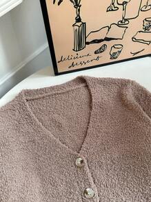 Calvaya Solid Drop Shoulder Oversize Single Breasted Placket Fluffy Knit Lightweight Cardigan