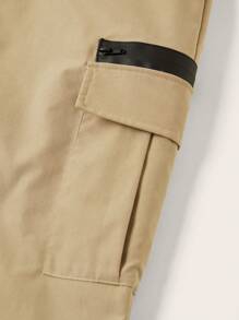 SHEIN 2 件套青少年男童休闲宽松纯色工装裤，带口袋，宽松版型抽绳腰裤 - 彩色 - 查看 5