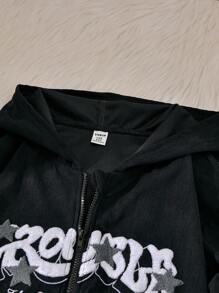 1pc Girls Letter Embroidered Hooded Casual Sweatshirt - Dark Grey - View 5