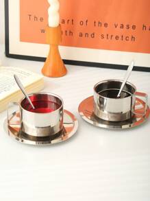 1 zestaw 6,8 uncji stalowych kubków do kawy ze stali nierdzewnej, filiżanki do espresso, kubki do kawy z podwójnymi ściankami, szklanki do latte, cappuccino, mleka, herbaty, na popołudniową herbatę, na Boże Narodzenie, na świąteczne prezenty - Srebro - Zobacz 11