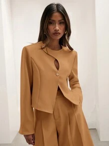 COSMINA Women's Solid Color Front Button Long Sleeve Simple Blouse, Casual Wear