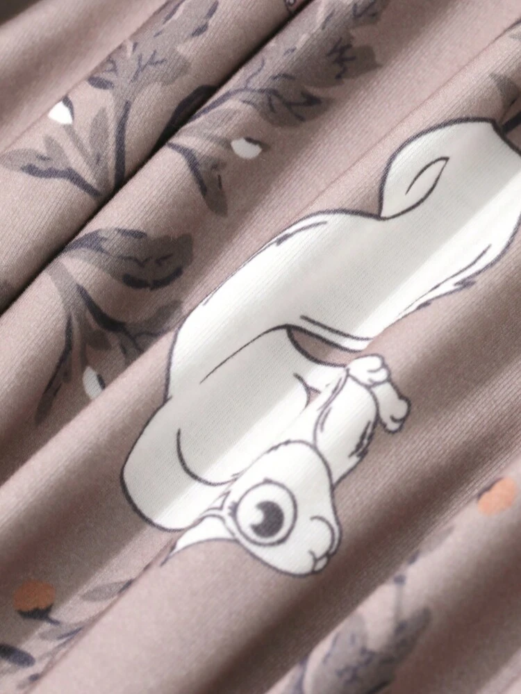 Cute Pattern Allover Print Ruffle Trim Relaxed Nightgown Pajama