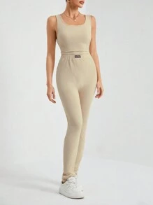SHEIN Tall 2 sztuki Jednolity Kolor Casual Tank Top I Spodnie Zestaw, Wiosna Jesień