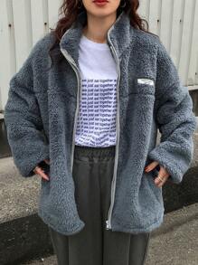 FRIFUL 女士保暖内衬全拉链休闲宽松外套，冬季女式外套 - 藍色 - 查看 3