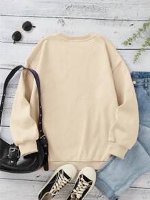 INAWLY 女士万圣节骷髅印花保暖内衬套头卫衣 - 卡其色 - 查看 2