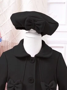 Elladie kids Young Girl Casual Cute Bowknot Design Jacket With Beret Hat