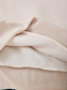 青少年女孩卡通印花休闲时尚圆领长袖运动衫，适合圣诞节 - 杏色 - 查看 3