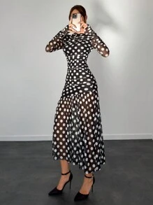 Aloruh Autumn/Winter New Polka Dot Print Long Dress For Women Hollowed Costumes Thanksgiving Women Outfit Women Dresses Business Casual Women Winter Clothes Winter Women Dress Black Homecoming Dress Elegant Dress Christmas Women Dress Elegant Women Dresses Sexy Dress Cat Woman Costume Fall Women Clothes Dress Mermaid Costume Fairy Costume Dress Sexy Black Dress Halloween Costumes Adults Black Long Sleeve Dress Fall Women Mermaid Animal Print Dress,Polka Dot Dress