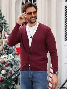Manfinity CityGents Męski, swobodny, świąteczny, prosty, otwarty kardigan - Burgund - Zobacz 4
