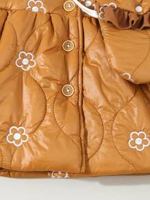 Casaco acolchoado floral patchwork gola bebê menina inverno puffer - Castanho - Ver 7
