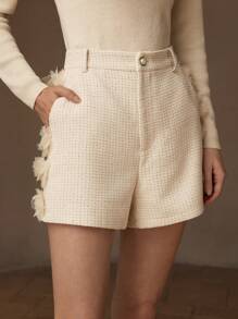 MOTF PREMIUM Pantalones cortos de bolsillo diagonal con cremallera en tela de tweed - Blanco - Ver 14