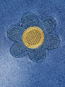 SHEIN Tween Girls' Cute And Playful Flower Pattern Jeans - Medium Wash - View 5