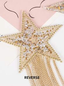 Plus 1pair Fringe Hem Studded Star Shaped Nipple Cover - Gold - View 3